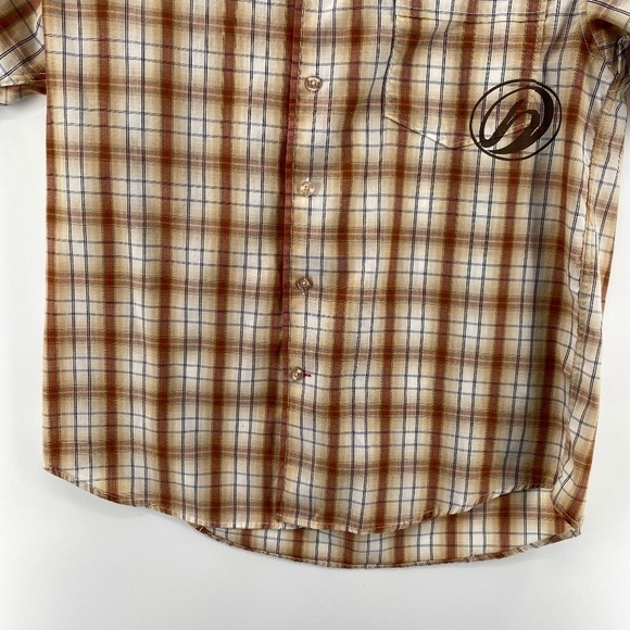 🎁5/$25 BoardSport Shirt Men's Small Button Up Short Sleeve Brown Blue Plaid - Picture 4 of 12